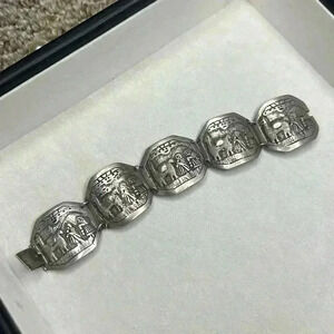 Sterling 925 sterling Vintage Peruvian Storyteller link Bracelet rare 38g heavy